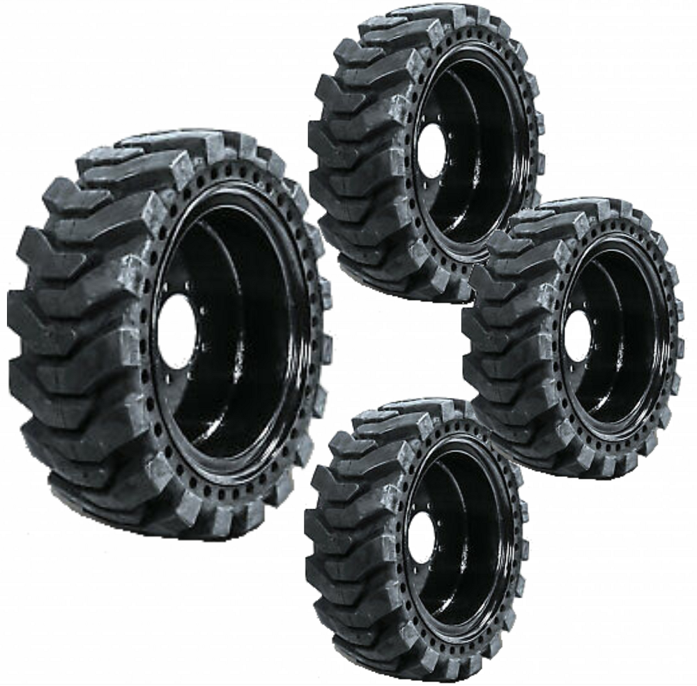 Set of 4 Solid Skid Steer Tires Fits JCB 8 Lug Flat Proof 10X16.5