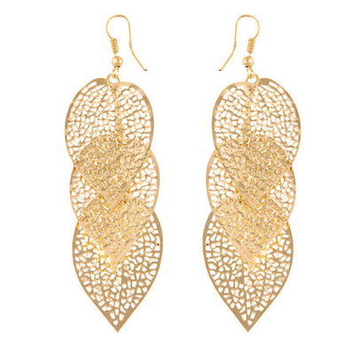 1Pair Women Alloy Hollow Leaves Dangle Earings Eardrop Jewelry GD