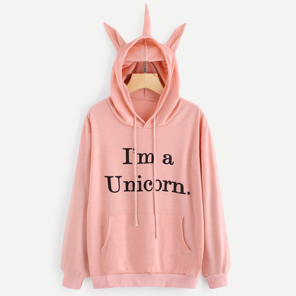 Womens Unicorn Print Long Sleeve Hoodie Sweatshirt Jumper Hooded Pullover Tops