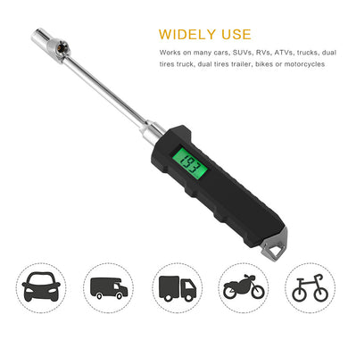Digital Tire Pressure Gauge 360° Rotatable Dual Head 200 PSI Tester Tool with Backlight for Auto Vehicle Car Dually Tire Truck PSI/BAR/KPA/KG/CM2