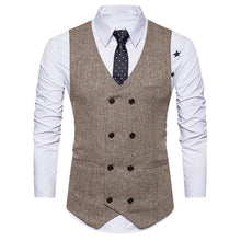 Men Formal Tweed Check Double Breasted Waistcoat Retro Slim Fit Suit Jacket