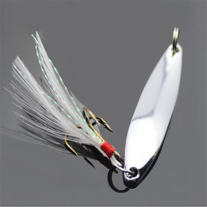Metal Fishing Lure Spoon Spinner with Feather Hard Bait Wobblers